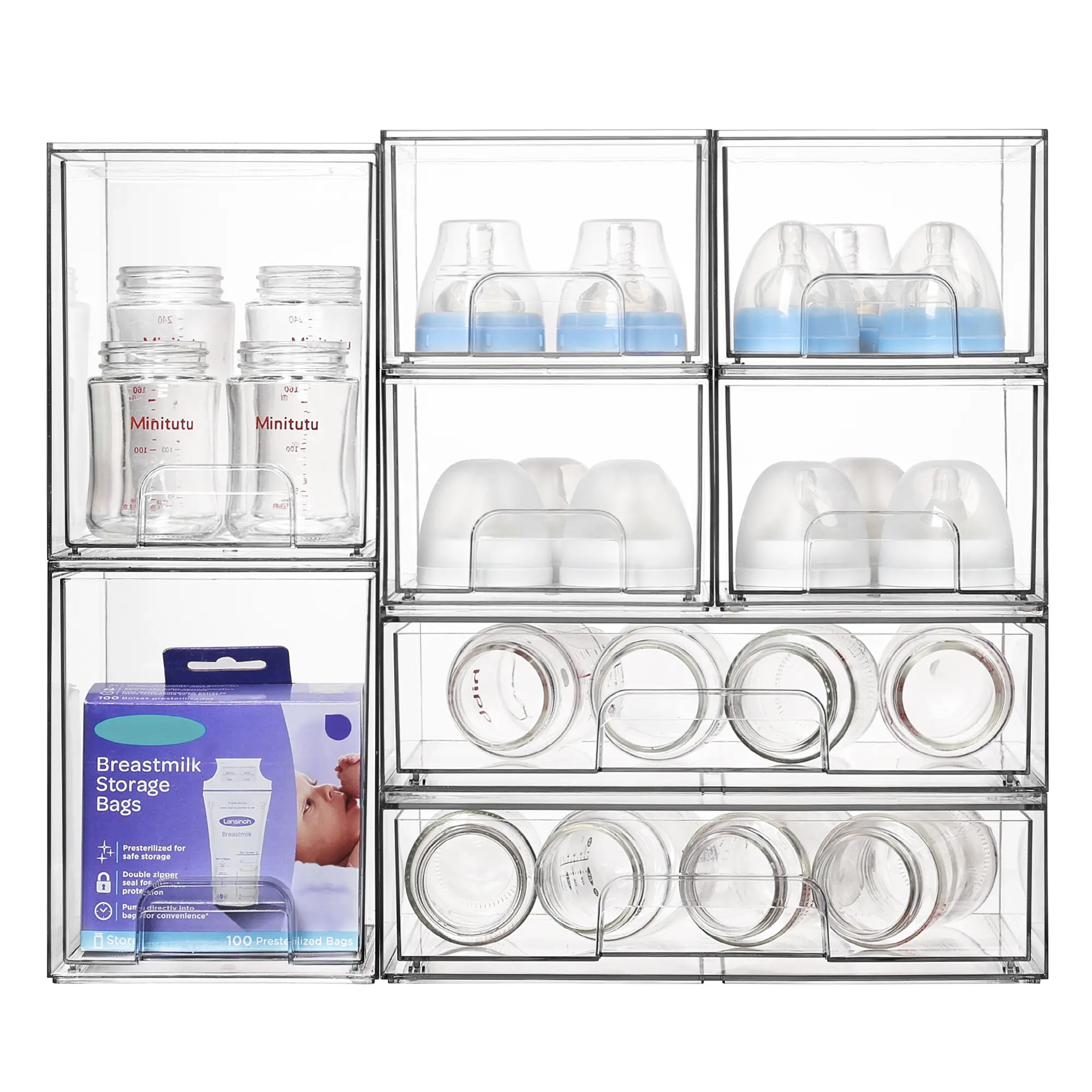 【Live Only】VTOPMART Bottles Station, Clear Stackable Storage Drawers, Comestics Desktop Organizer Bins for Vanity, Makeups, Skin Care Products Dressing Table Box, Crystal Boxes Multi Compartment Design,dorm essentials,home decor