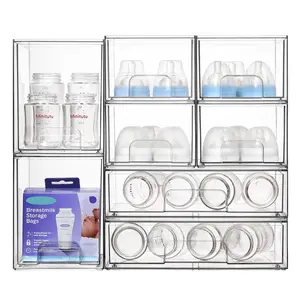 【Live Only】VTOPMART Bottles Station, Clear Stackable Storage Drawers, Comestics Desktop Organizer Bins for Vanity, Makeups, Skin Care Products Dressing Table Box, Crystal Boxes Multi Compartment Design