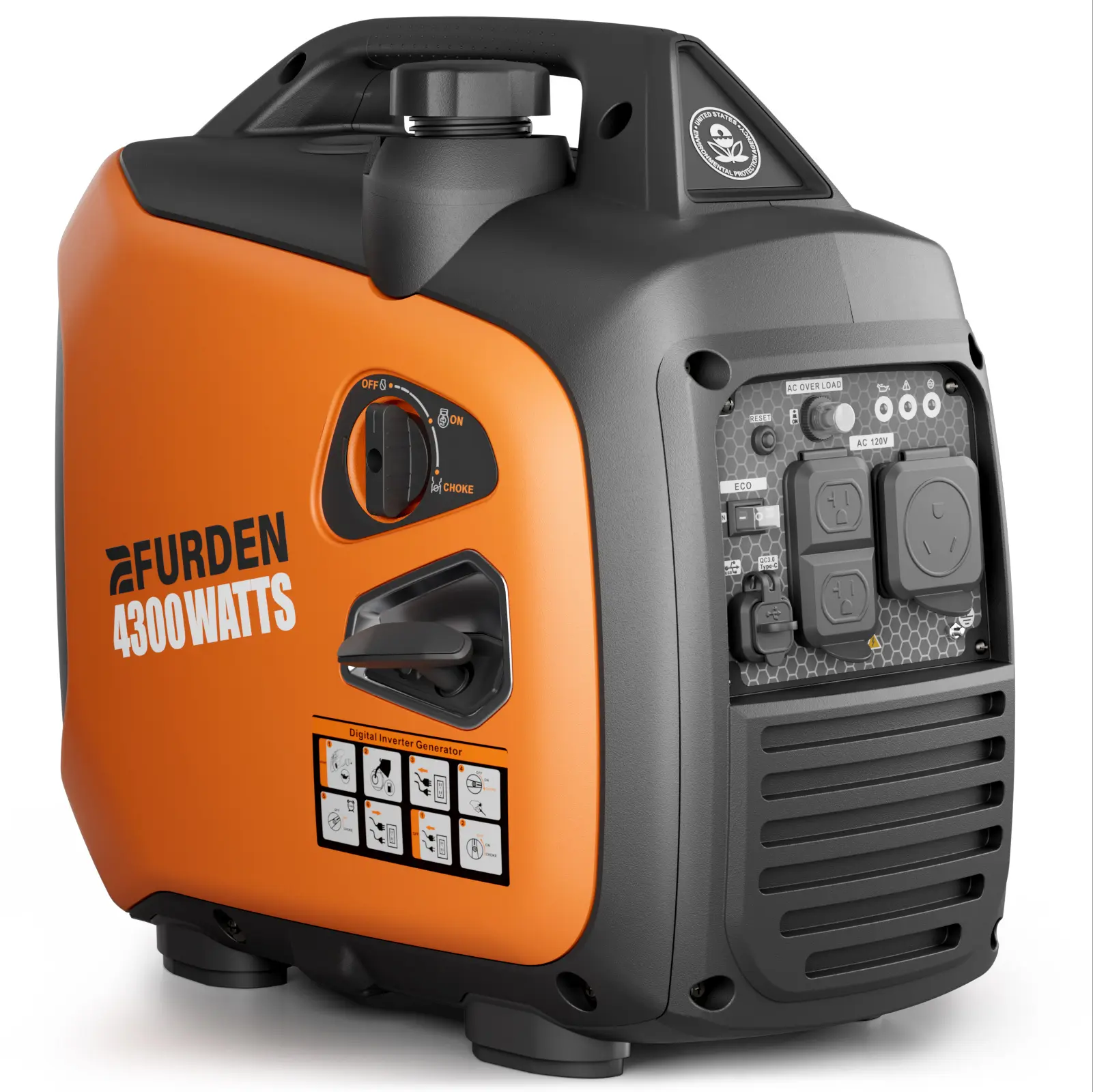 Efurden 4300 Watts Portable Inverter Generator, Gas Generator for Outdoor Camping, Home Use, 30A RV Ready, 45 Lbs, EPA Compliant