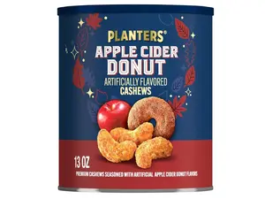 PLANTERS Apple Cider Donut Cashews 13oz - Kettle Roasted Whole Cashews with Artificial Apple & Cinnamon Flavor - Perfect Fall Snack for Parties & On-the-Go