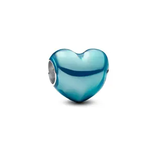 Blue Heart Glass Charm Bead for Bracelet | Silver Core | Cute Romantic Jewelry Gift for Women