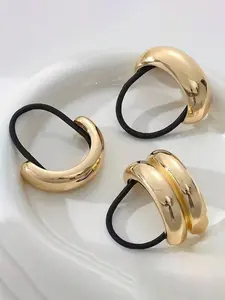 Elegant Boho Style Hair Tie Set, 3pcs Geometric Metal Design, Ponytail Holders, Perfect for Daily Wear & Parties