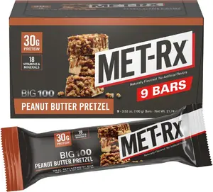 MET-Rx Big 100 Peanut Butter Pretzel – High Protein Bars (9 Bars)