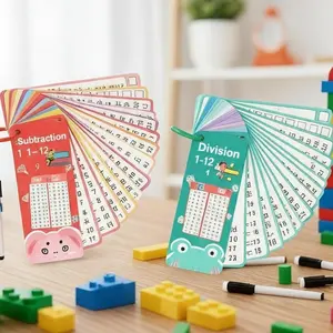 Reusable Dry Erase Multiplication Flash Cards - Write&Wipe Practice Tool, Interactive Talking Set with Bilingual Instructions, Table Math Games, Toys for Kids, Learning Aids for Grades 2-5, Ages 3-12