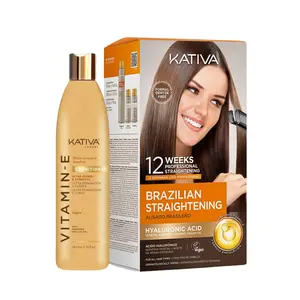 [Mother's Day Special] Kativa Brazilian Straightening Kit + Vitamin E Conditioner (355ml) | Formaldehyde-Free Smoothing System | Vegan | Up to 12 Weeks, Hyaluronic Acid, Moisturizer