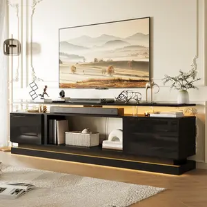 【TV STAND ONLY】 70 Inch Modern TV Stand with Storage Sleek Black Media Console for Living Room & Bedroom LED Lit Fits Up to 70 TVs