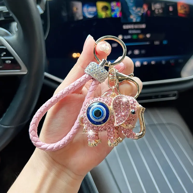 Fashion Rhinestone Elephant Keychain, Creative Blue Eye Bag Charm, Keychain Bag Pendant, Car Key Chain, Holiday Gift Hanging Decoration, Trendy Cute Keychain, Stylish Keychain