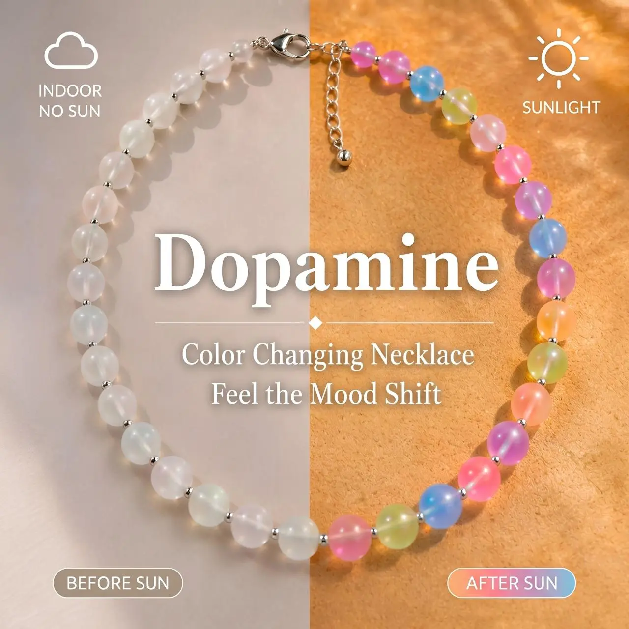 UV Color Changing Choker Necklace for Women, Trendy Rainbow Resin Bead Jewelry, Waterproof & Tarnish-Proof Stainless Steel Fashion Accessory, Casual Trendy Jewelry, Colorful Bead Necklaces