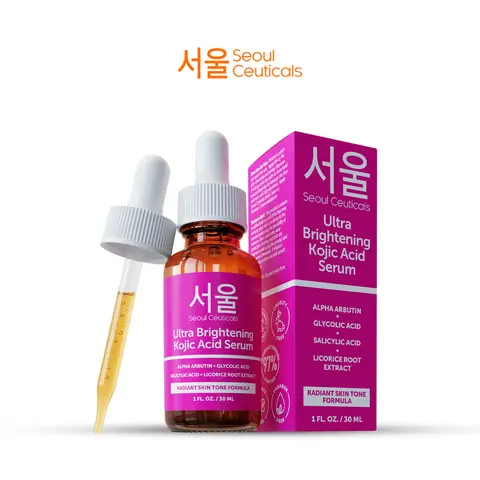 Ultra Brightening Kojic Acid Serum - SeoulCeuticals Korean Skincare - K Beauty With Arbutin, Glycolic Acid, and Salicylic Acid - Dark Spot Correcting Formula for Healthy Glow, Anti Aging, Clear Skin, and Skin Repair
