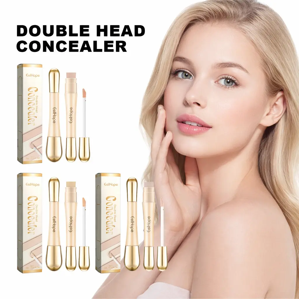 Dual-Ended Brighten Concealer Stick, Hydrating & Smoothing Formula with Vitamin E for Dark Circles & Blemishes, with Velvet Sponge Tip & Brush for a Natural Flawless Finish, Daily Makeup Routines