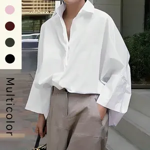UOOZEE Women's Loose Large Collar front drop shoulder Sleeve Shirt , Women's plain button shirt for work office business Top(Loose Version, One Size Larger, Non Elastic Fabric)