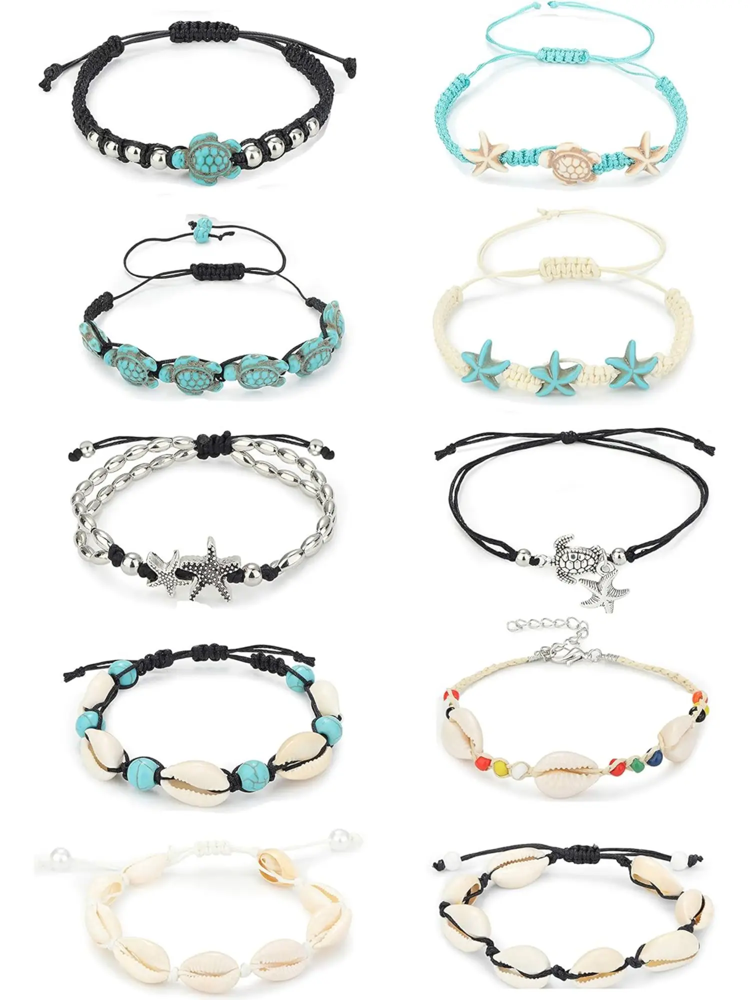 10PCS Shell Turtle Ankle Bracelets Handmade Boho Beaded Anklet Jewelry Foot Jewelry Adjustable Natural Cowrie Shell Beach Bead Anklet for Women