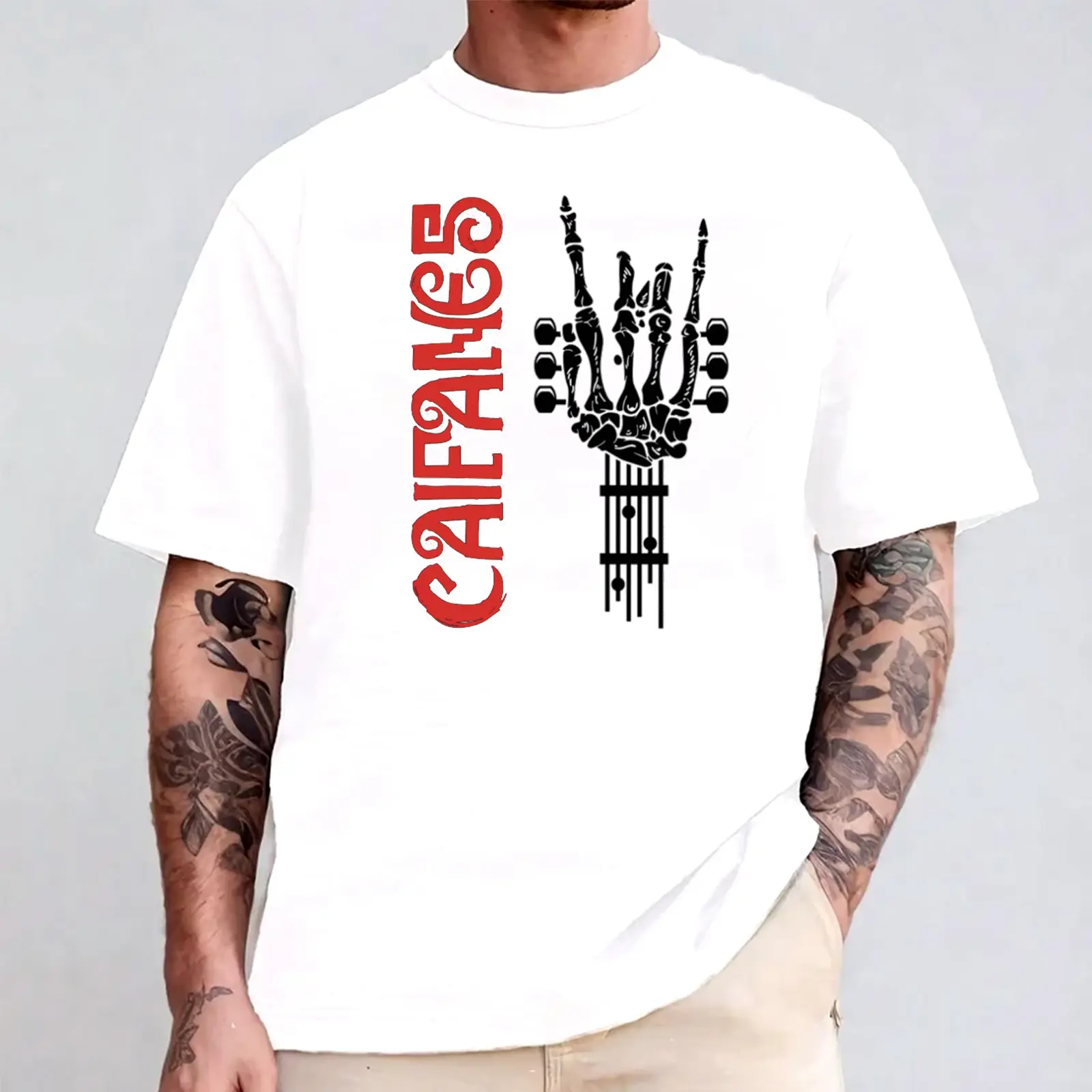Caifanes Skeleton Rocker Comfort Color Letter Printed Tee Ring-Spun Cotton Soft-Washed T-Shirt Trendy Tops Perfect Gift