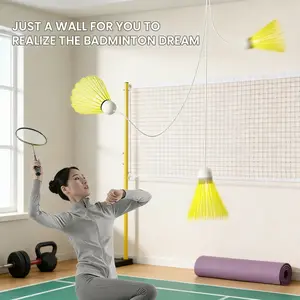 Automatic Rebound Badminton Trainer Set, Solo Badminton Training Tool with Elastic String and Base, Self Practice Badminton Trainer for Beginners and Sports Training