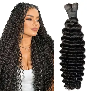 Flowywig Boho Bulk Human  Braiding Hair| 100% Human, No Weft 100g | #4, #4/27, #27/613 | Deep Wave, Loose Wave, 99J Italian Curly, Burmese Curly | For Boho Braids Quick Weave Multiple Patterns