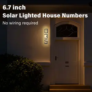 Isunmea 6.7 Inch Solar Lighted House Numbers for Outside, Waterproof LED Address Numbers Signs for Houses, Backlit Illuminated Exterior Modern House Numbers Light, Decorate Your Door Number