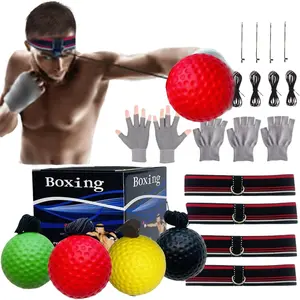 Boxing Ball Headband Set for MMA Boxing Kickboxing  Reaction Punching Balls Kit Includes 4 PU Balls+4 Elastic Headbands+4 Spare Lines+4 Gloves for  People