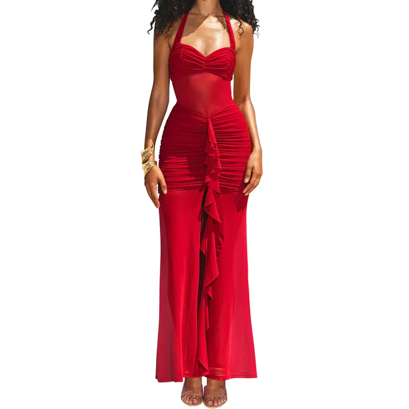 Cider Jacquard Halter Neckline Floral Lace Up Maxi Dress - TikTok Shop