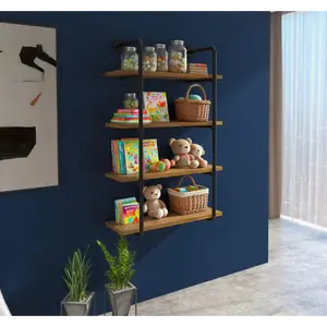 Rack Industrial Pipe Shelves Floating Wall Mounted Bookshelf, Metal Frame Display Rack
