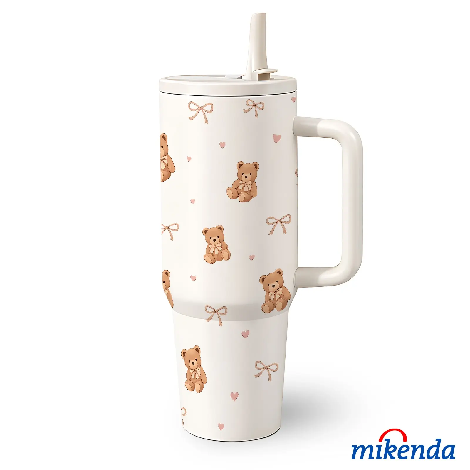 1 Pc 40 Oz Stainless Steel Water Cup with Handle and Straw, Teddy Bear & Heart & Bow Design, Double-Wall Insulated Thermal Mug, Keeps Drinks Hot for 12H and Cold for 24H, Perfect Mother's Day, Easter or Birthday Gift for Friends