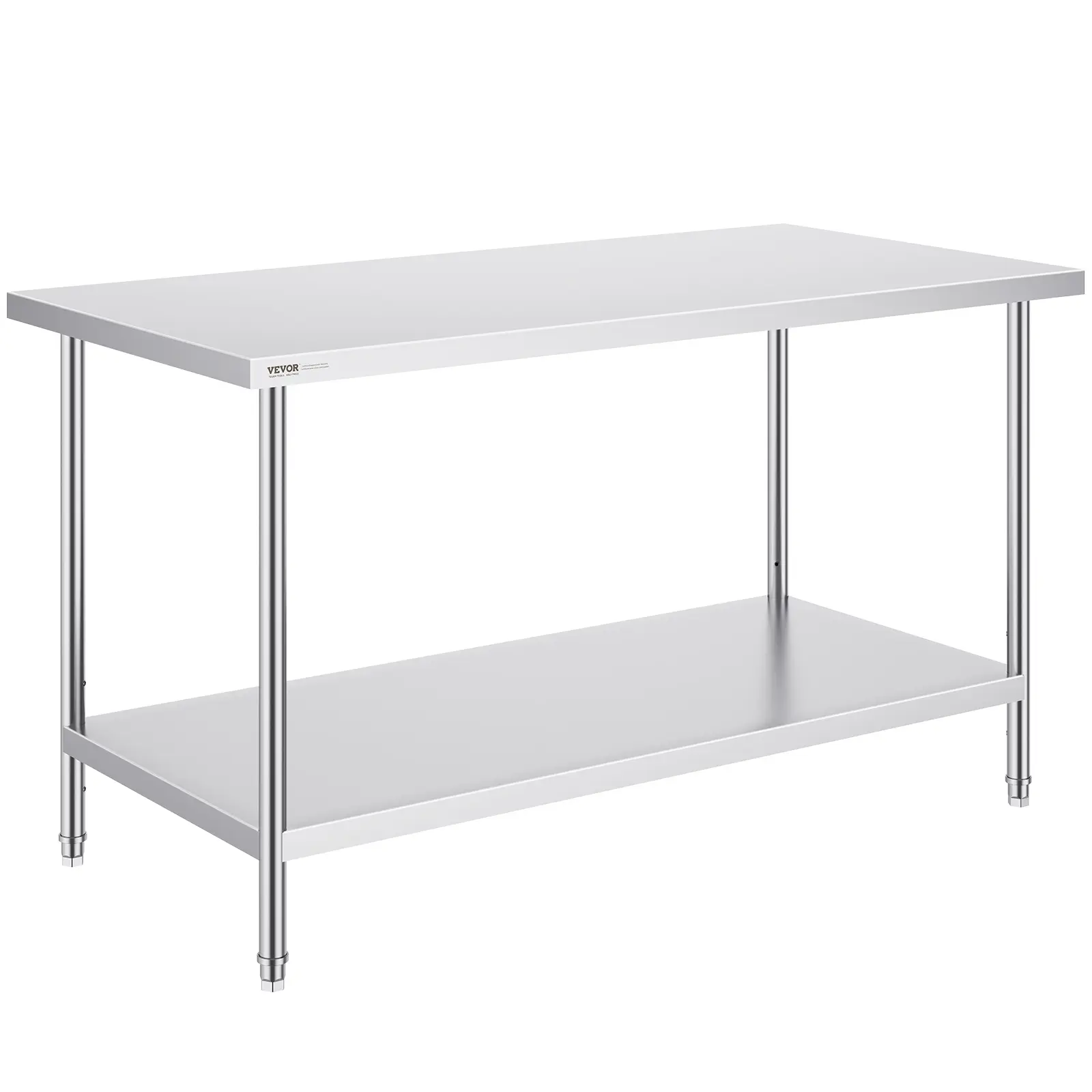 VEVOR NSF Certified Polished Stainless Steel Prep Table, 30x60x34 in, 910 lbs Load Capacity, Indoor Heavy-Duty Commercial Kitchen Workstation with 3 Adjustable-Height Metal Legs for Events, School Activities