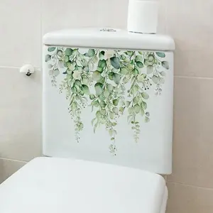 1/2pcs Green Plant Leaves Wall Sticker Bathroom Toilet Decor Living Room Cabinet Home Decoration Decals Beautify Self Adhesive Mural Bathroom Decoration Accessories