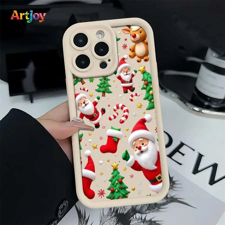 Shockproof Cellphone Casing, Clay-Style Santa Christmas Pattern, Trendy Eye-Catching Phone Accessory for iPhone 17 Pro Max,16,16 Plus,15,14,13,12 - Ideal Birthday Holiday Protection Gift