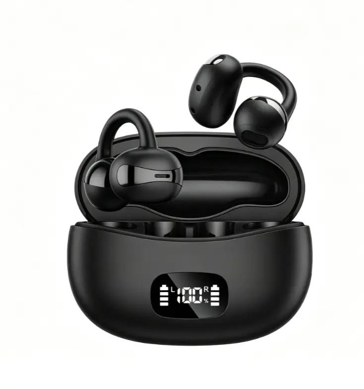 FLUFFDRIP YXG-20 Aesthetic Open Ear Wireless Headphones, Painless Clip-On Bluetooth Earbuds with LED Display, Clear Audio & Outdoor Safe Design for Sports & Daily Wear Charging Electronic Chargeable Digital