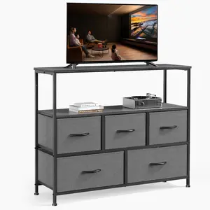 TV Stand Dresser for Bedroom 5-Drawer  - Entertainment Center for 45 inch Television - Media Console Table with Storage, Open Shelf, Adjustable Feet - Living Room Furniture Storage