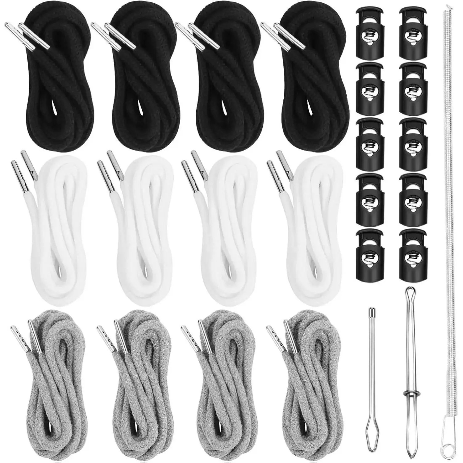 Cotton Drawstring Cord Set - 57in Replacement with Easy Threaders, Cord Locks, for Sweatpants, Shorts, Jackets (3 Colors), 57 Inch, For Shorts Pants Jackets Coats Hoodies