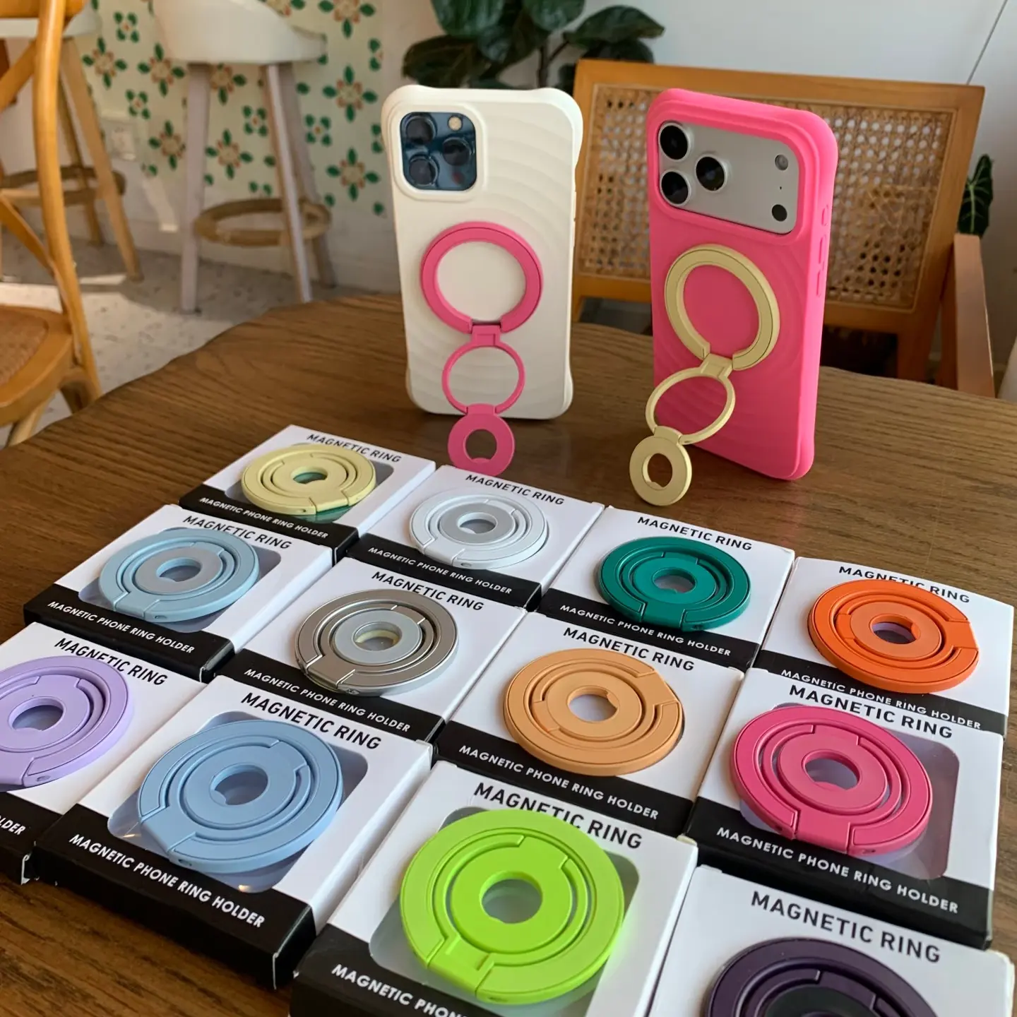 Multi functional magnetic mobile phone ring buckle holder suitable for all models with magnetic plates, multi-color optional portable folding phone holder Multifunctional Phone Holder Magnetic Smartphone Holder