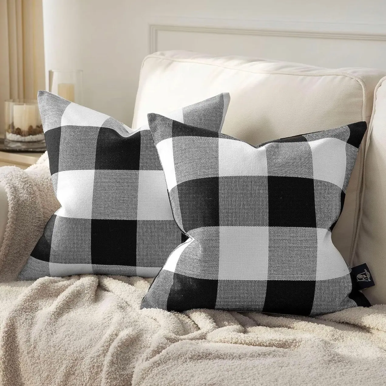 Pack of 2 Gingham Buffalo Plaid Checkered Decorative Throw Pillow Covers, Farmhouse Decor, Wrinkle-resistant