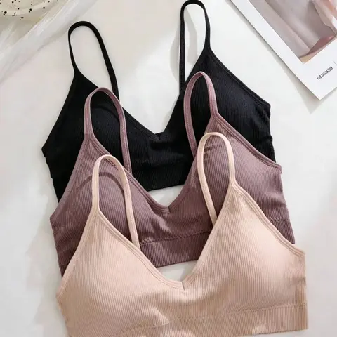 3-Pack Seamless Thin Strap Bras for Women, Wire-Free Removable Bra Set, Everyday Essential Lingerie, Comfortable Daily Wear, Casual Wireless Bra