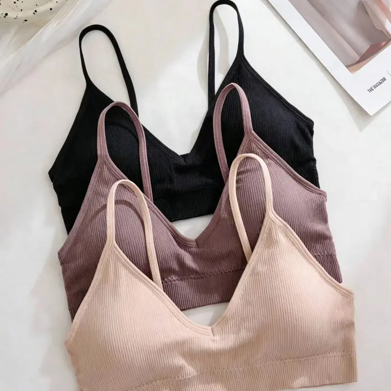 3-Pack Seamless Thin Strap Bras for Women, Wire-Free Removable Bra Set, Everyday Essential Lingerie, Comfortable Daily Wear, Casual Wireless Bra