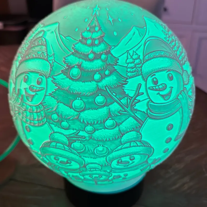 3D Printed Rotating Lighted Christmas Globe with Changing Solid Color Light and Rotating Stand for Festive Decor