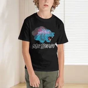 Mr Beast Kids T-Shirt 100% Pure Cotton Unisex Fit Soft Breathable Fabric for School Work or Casual Wear Comfortable for Active Children Classic Crew Neck Extended Shoulder Coverage