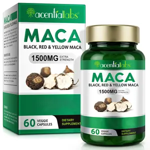 Acentiallabs Organic Maca Root Dietary Supplement - Gelatinized Peruvian Black, Red & Yellow Maca, 1900mg per Serving, 150 Vegan Capsules, Non-GMO, High Potency Edible Dietary Supplement for Natural Energy & Fitness Support, Edible Dietary Supplements
