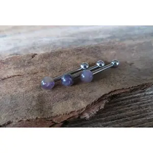 12G THICK Amethyst Natural Stone Barbell Tongue Ring 12G (2.0mm) Piercing