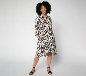 Airee by Aimee Kestenberg Printed Button Front Trapez Dress