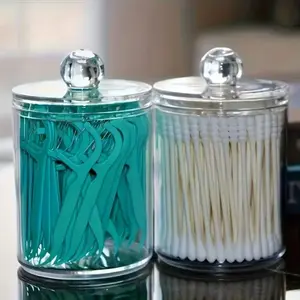 Acrylic Transparent Plastic Round Cotton Swab Holder, Makeup Cotton Swab Box, Toothpick Dispenser Organizer, Bathroom Storage Container, Cosmetic Organizer, Canister, Home Storage, Clear, Containers With Lids