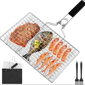 Stainless Steel Portable Folding Fish Grill Basket, BBQ Grilling Rack for Fish, Vegetables & More