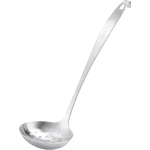 Dia 9CM One Piece Stainless Steel Skimmer/Slotted Spoon/Strainer Ladle with Hook and Hole for Easy Hanging,11.5"x 3.6" Kitchen Metal
