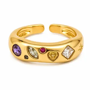 Women's Candy-Inspired Colorful Adjustable Open Ring, Gold-Tone Multi-Color Costume Jewelry Statement Ring