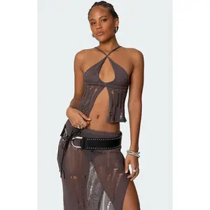 Edikted Women's Jaynie Distressed Knit Top