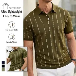 Men's Casual Polo Shirt with Turn-down Collar Short Sleeves Wrinkle-resistant Wear-resistant Lightweight Breathable Wavy Stripe Design Light-mature Business Style Comfortable for Everyday Commuting and Home Wear Essential Piece - Top, Menswear