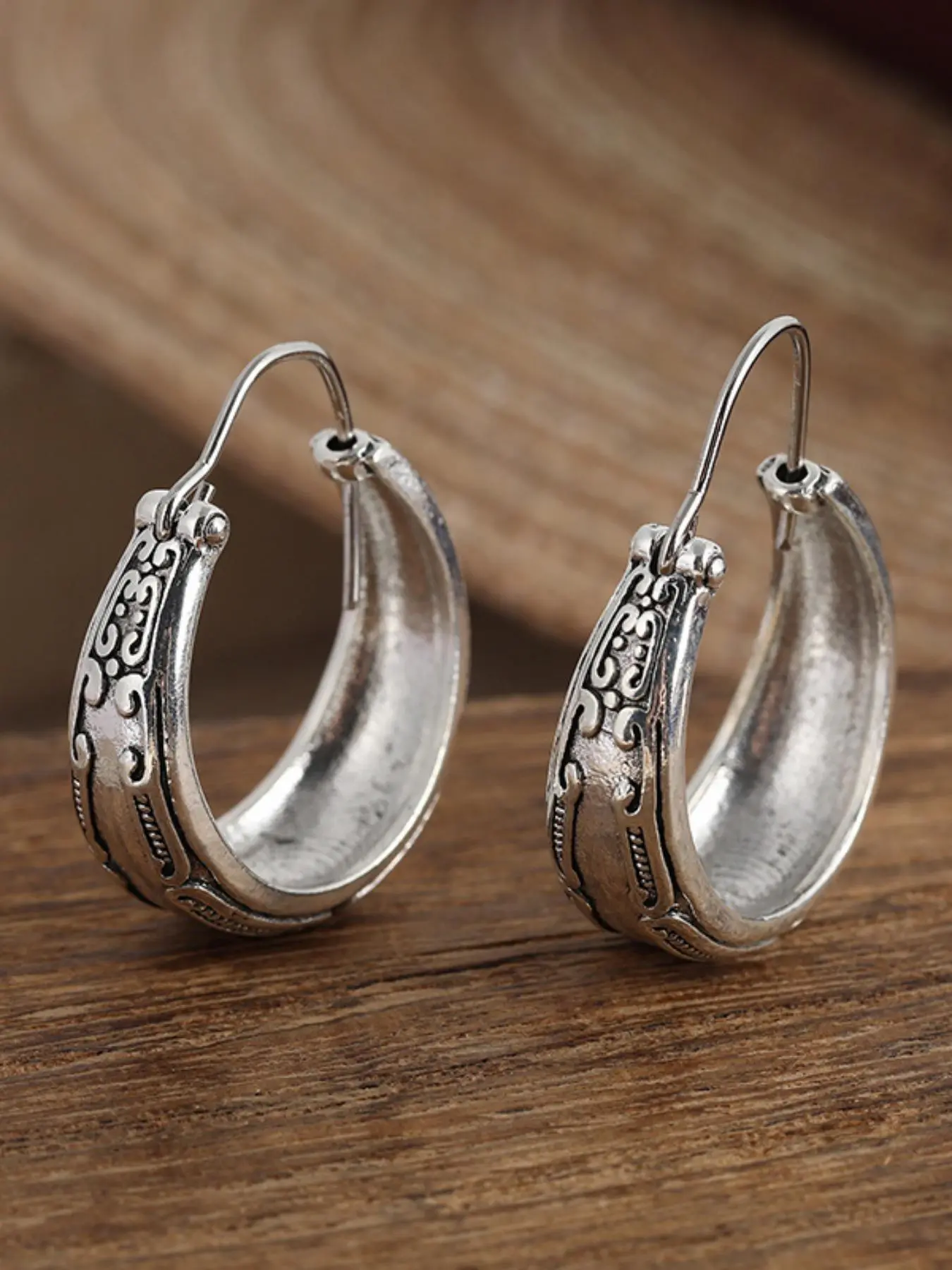 Vintage Engrave Hoop Earrings, Boho Style Jewelry for Women, Casual Jewelry for Party, Daily Clothing Decor, Bohemian Earrings, Hoops Earrings