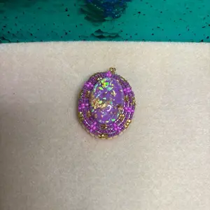 Sparkly Purple Gold Beaded Necklace Pendant - Native American Beadwork