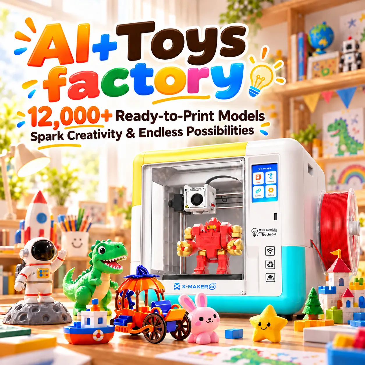 AOSEED X-MAKER AI-Control Fully Assembled App-Controlled 3D Printer - Fast Print, Safe Option for Beginners, Computers & Office Equipment 3D Printing Supply,toolupgrade