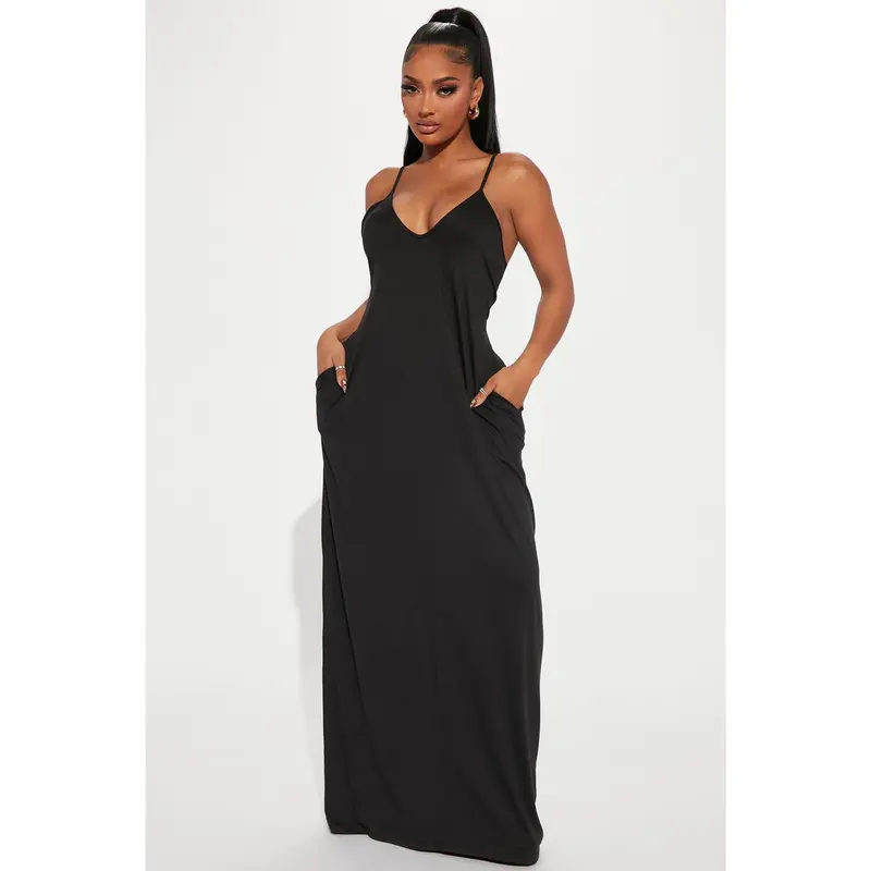 knee length dresses for ladies Lovelight Lace Bodice Halter Maxi Dress Black– Selfie Leslie main image 1