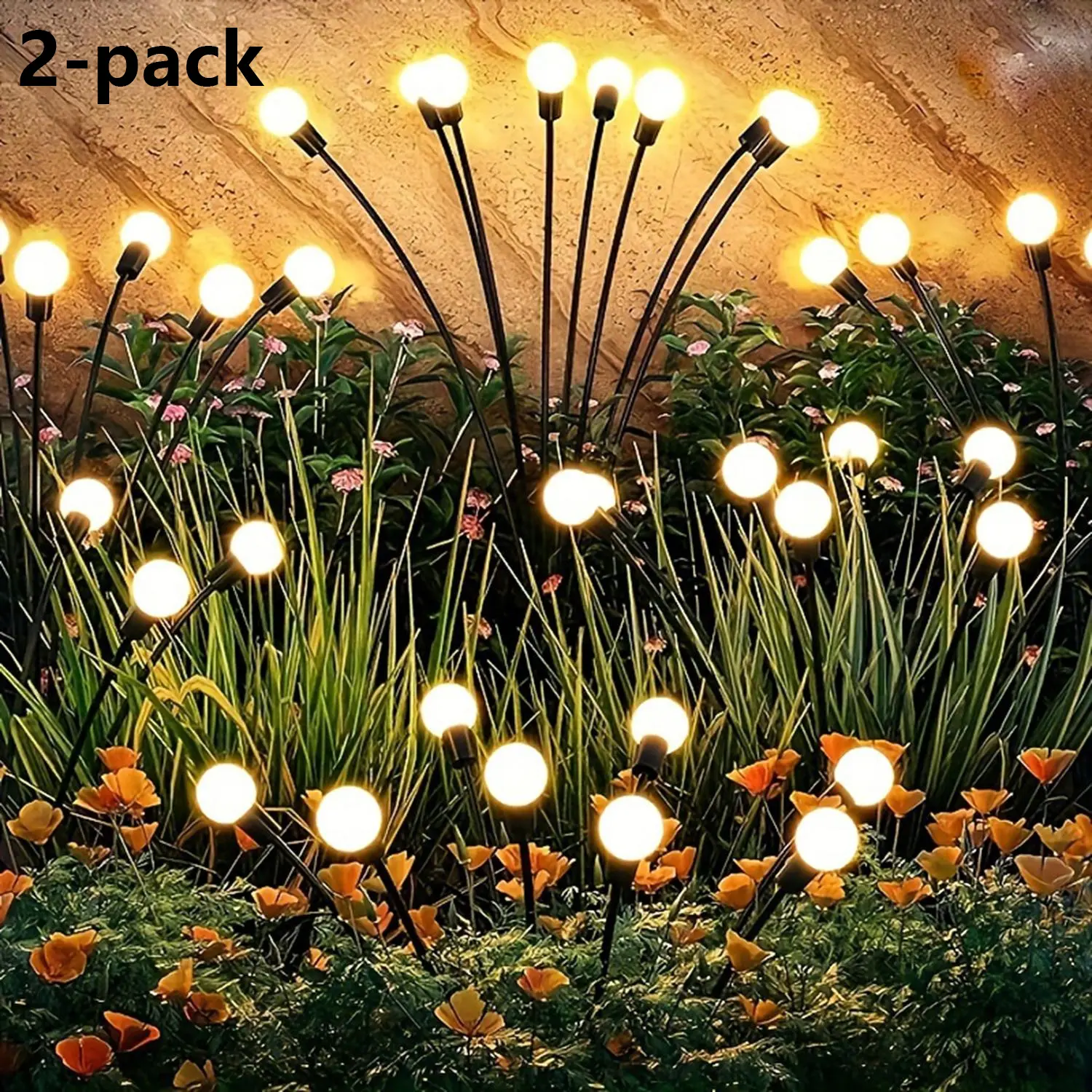 2pcs Solar Firefly String Lights - 6/8/10 LEDs, 600mAh Nickel Battery, Auto-Sensing, No Remote Control, for Outdoor Patio Lawn, Garden Decorative Light